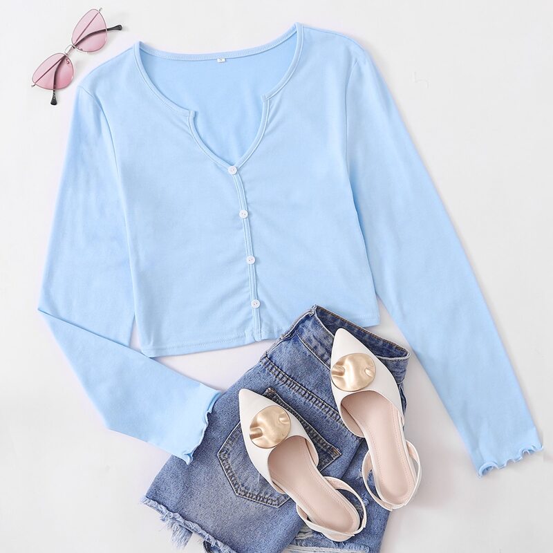 Button Front Blue Top, Baby blue