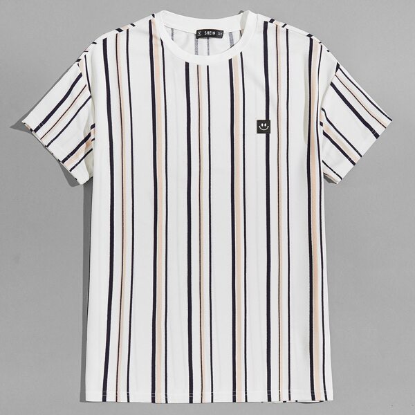 

Men Cartoon Patched Striped Tee, White
