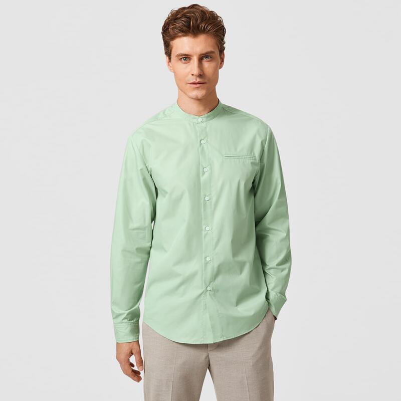 

Men Curved Hem Solid Shirt, Mint green