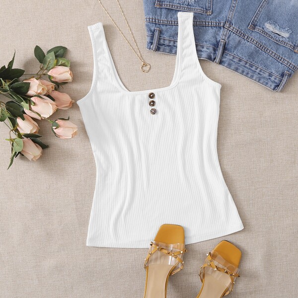 

Майка с квадратным воротником и пуговицами, Белый