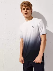 Manfinity Camiseta de ombré con bordado de flamenco - Blanco y Negro - Ver 1