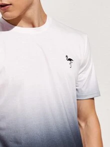 Manfinity Camiseta de ombré con bordado de flamenco - Blanco y Negro - Ver 3