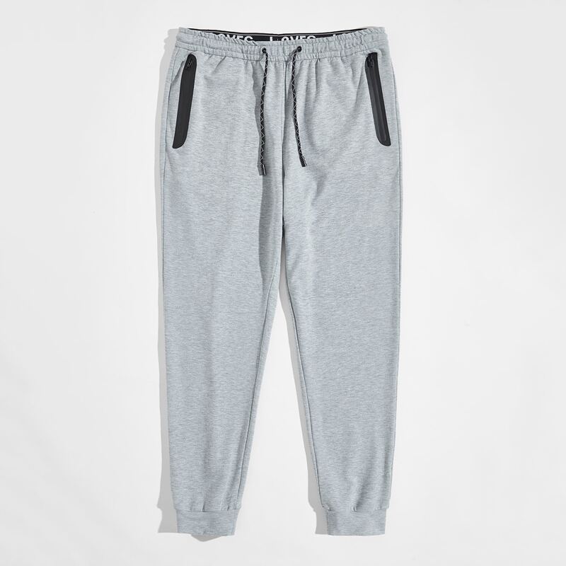 

Guys Drawstring Waist Zipper Pocket Joggers, Light grey