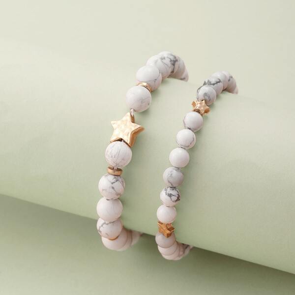 

Set Of Two Stretchy Marble Detail Beaded Bracelets, Multicolor