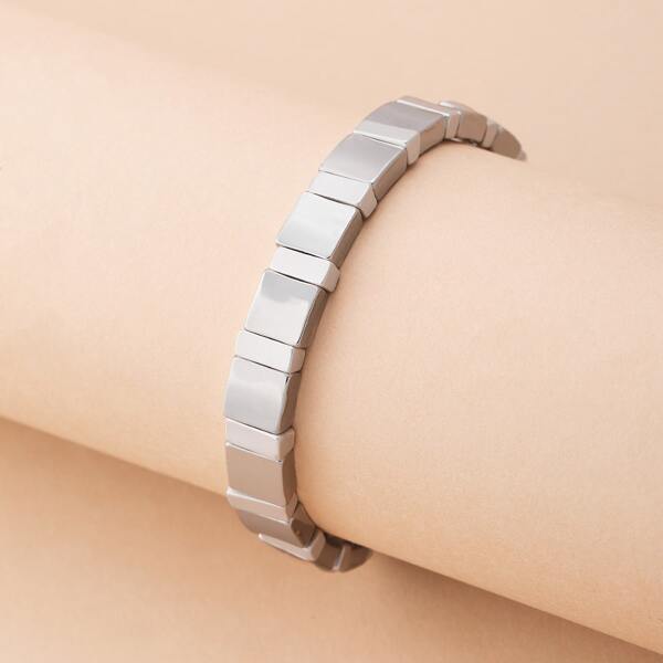 

Square And Rectangle Charm Stretch Bracelet, Silver