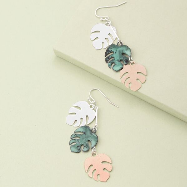 

1pair Multi Colored Stacked Leaves Earrings, Multicolor
