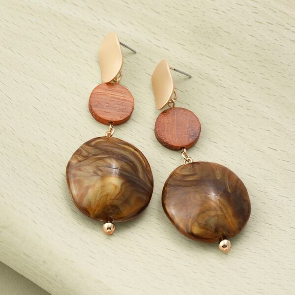 

1pair Swirl Detail Double Stacked Circle Earrings, Brown
