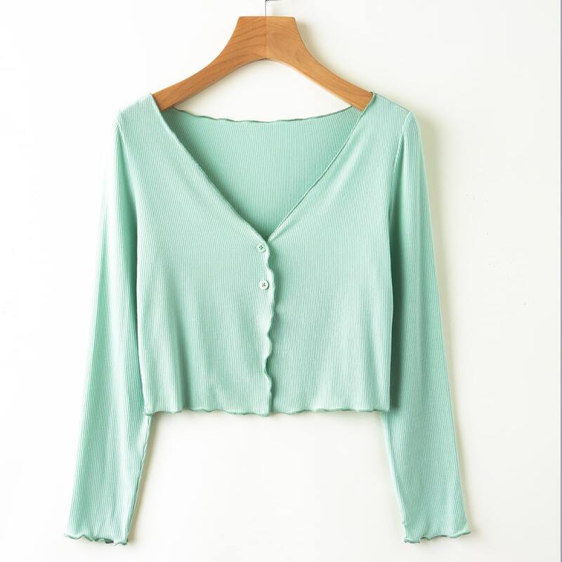 

Button Front Ribbed Crop Top, Mint green