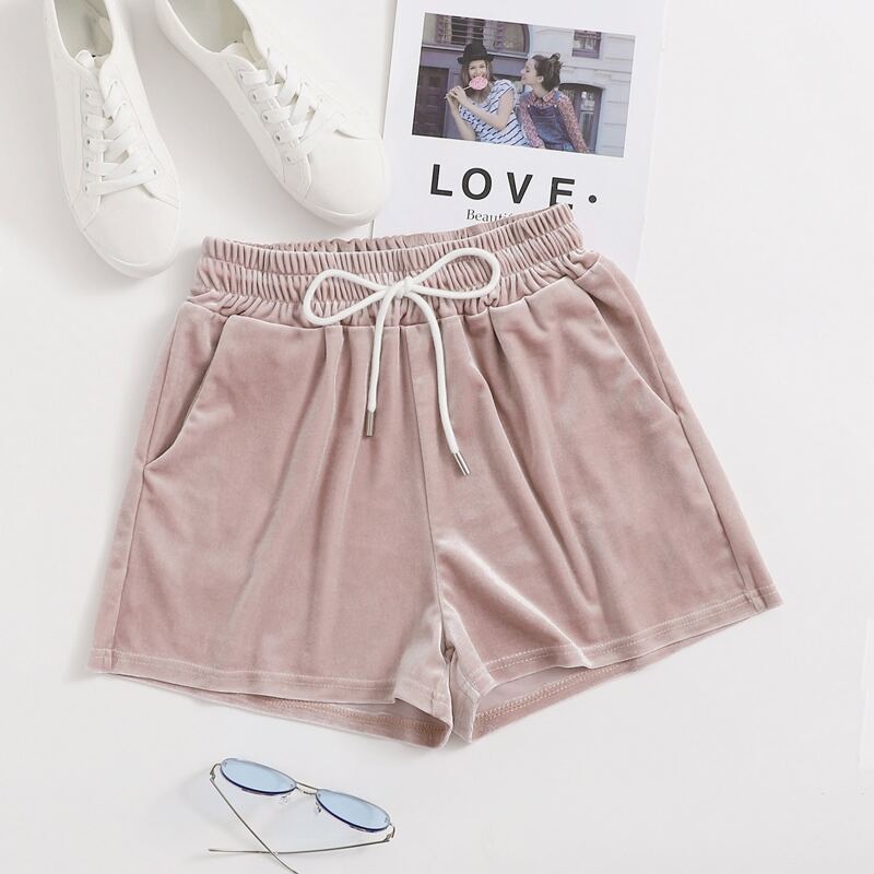 

Velvet Drawstring Shorts, Dusty pink