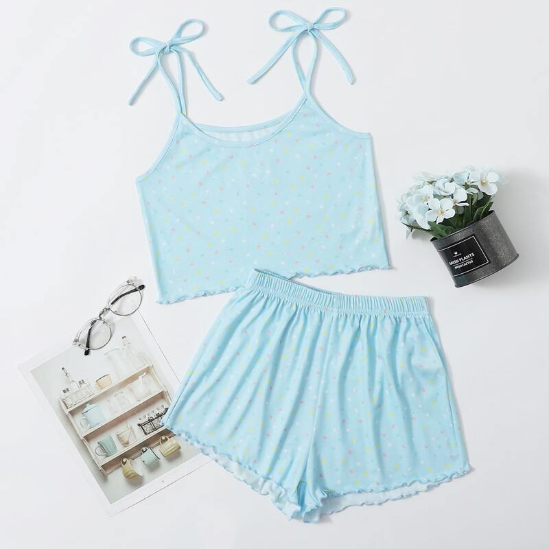 

Heart Tie Shoulder Cami PJ Set, Baby blue