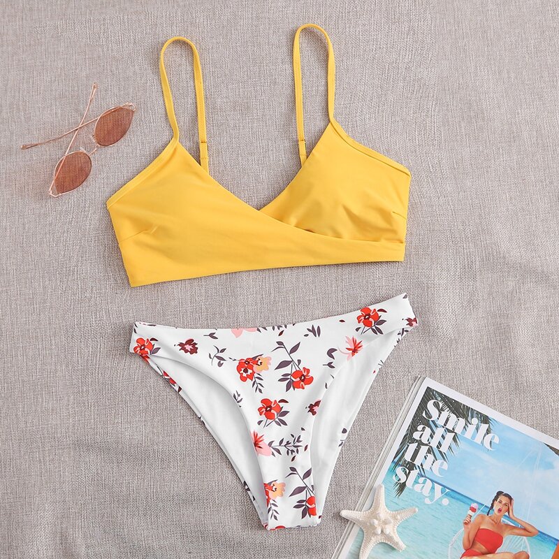 

Floral Mock Wrap Bikini Swimsuit, Multicolor