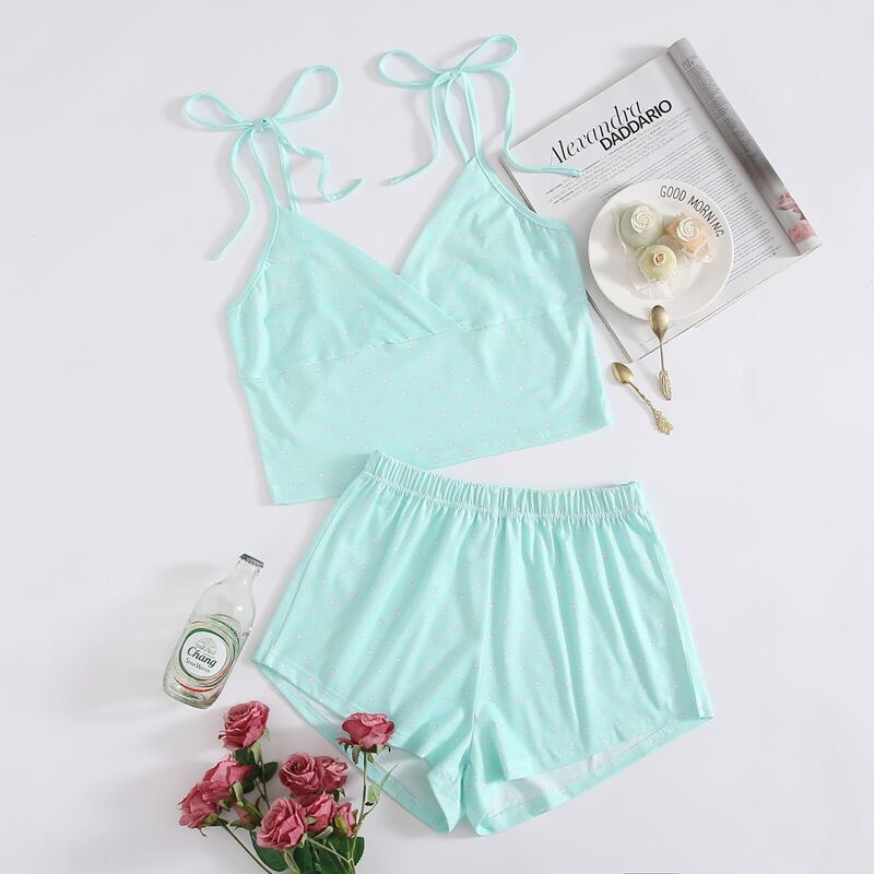 

Star Wrap Cami & Shorts PJ Set, Mint blue