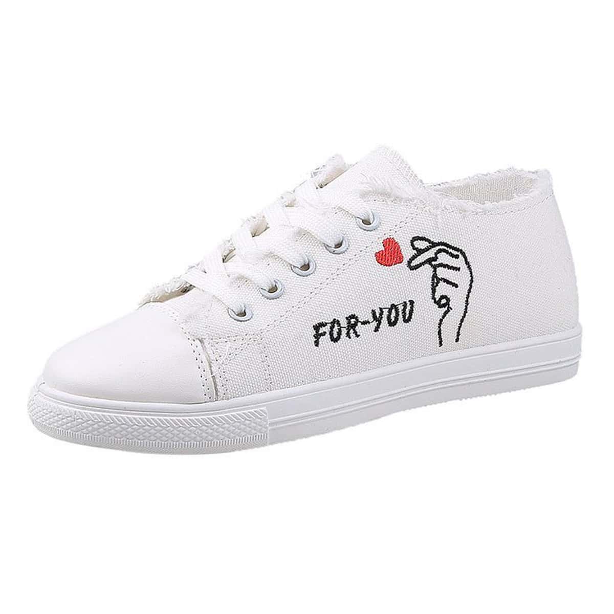 

Heart Lace-up Canvas Sneakers, White