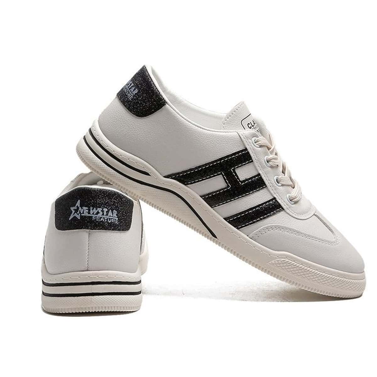 

Striped Lace-up Skate Shoes, Black and white