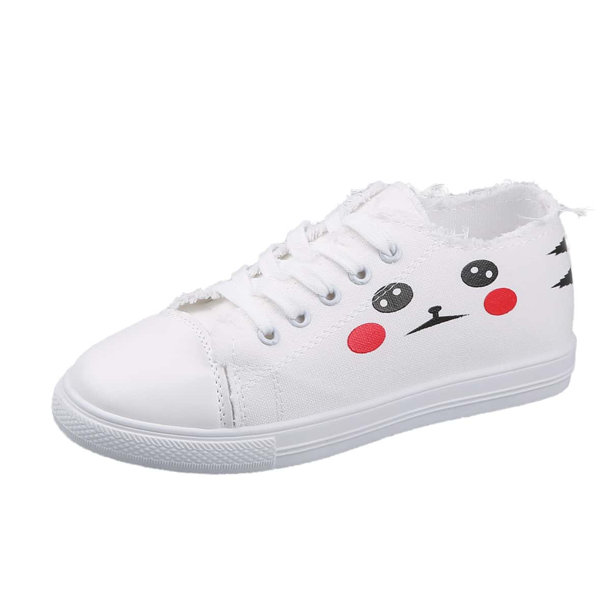 

Cartoon Lace-up Canvas Sneakers, White
