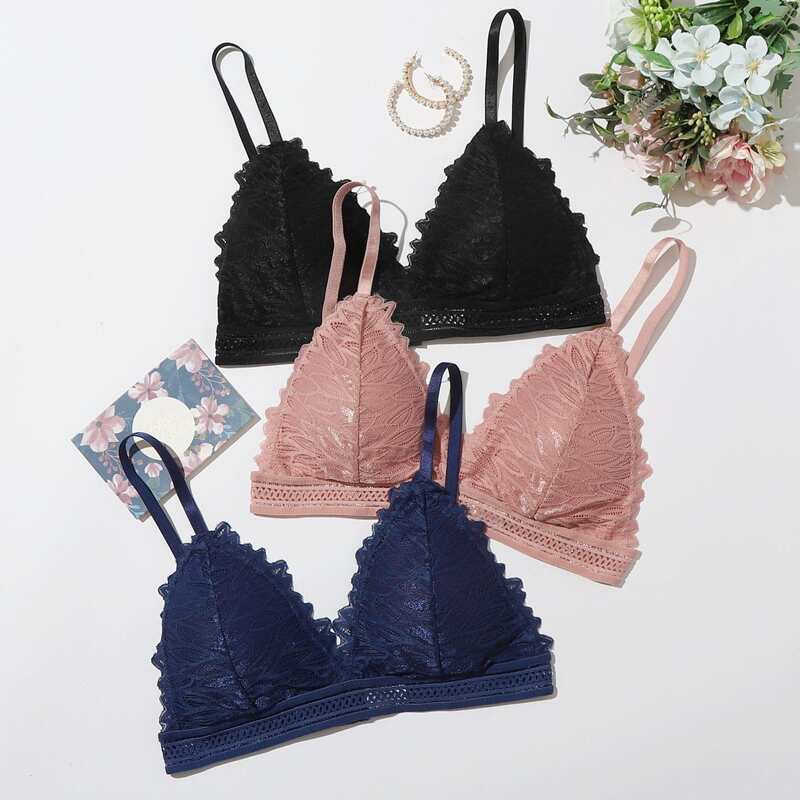 

3pack Lace Triangle Bra Set, Multicolor