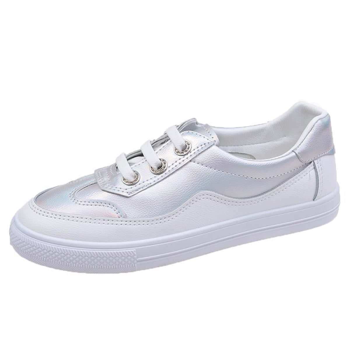 

Holographic Lace-up Sneakers, Silver