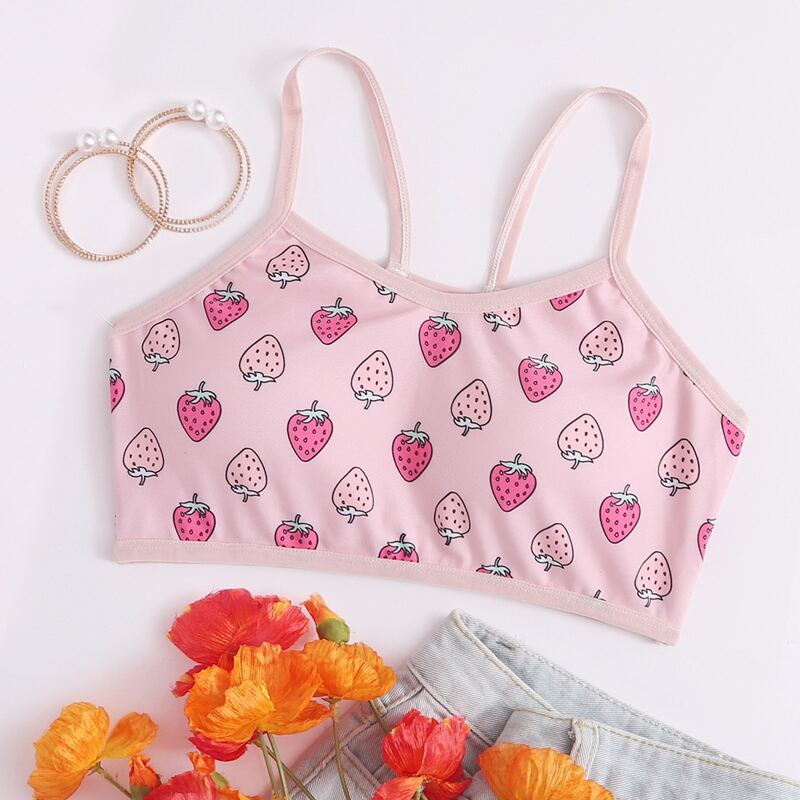 

Strawberry Print Bralette, Pastel baby pink