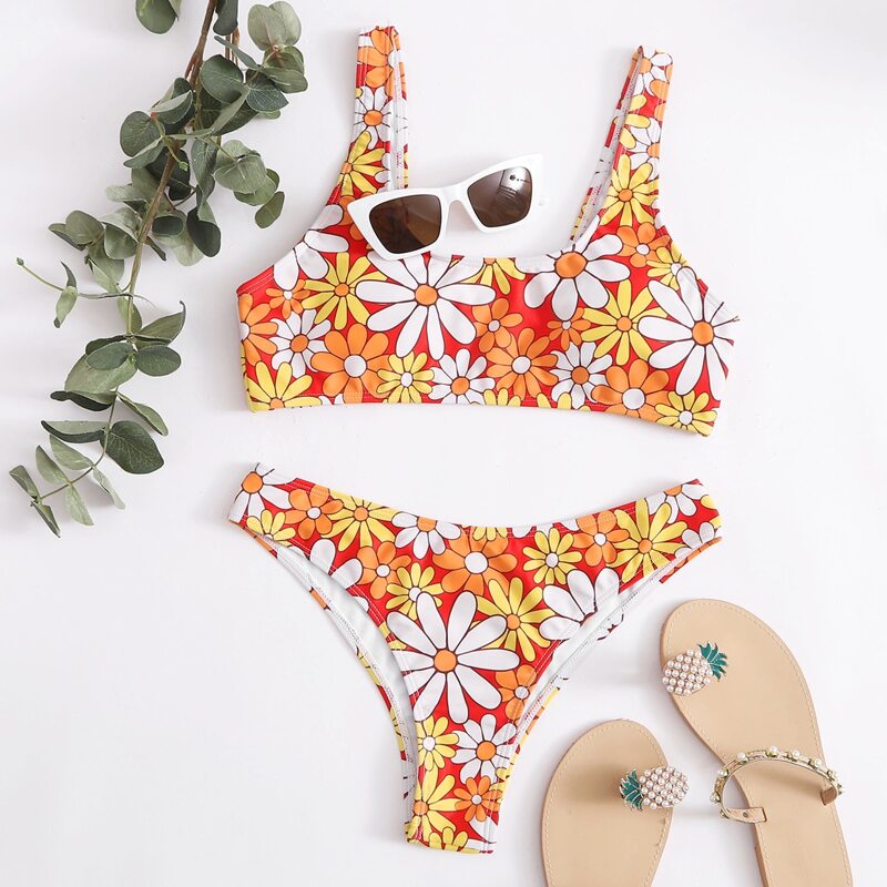 

Daisy Print Bikini Swimsuit, Multicolor
