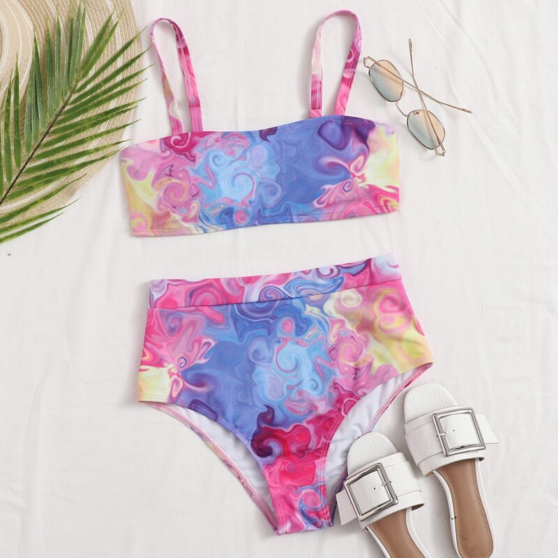 

Tie Dye High Waisted Bikini Swimsuit, Multicolor