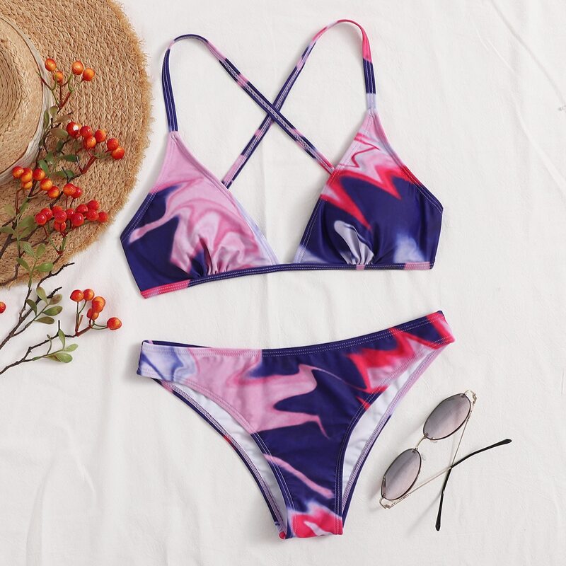 

Tie Dye Crisscross Bikini Swimsuit, Multicolor