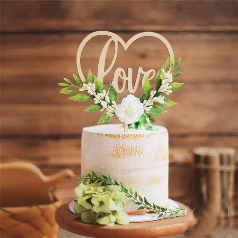 

1pc Heart Shaped Cake Topper, Beige
