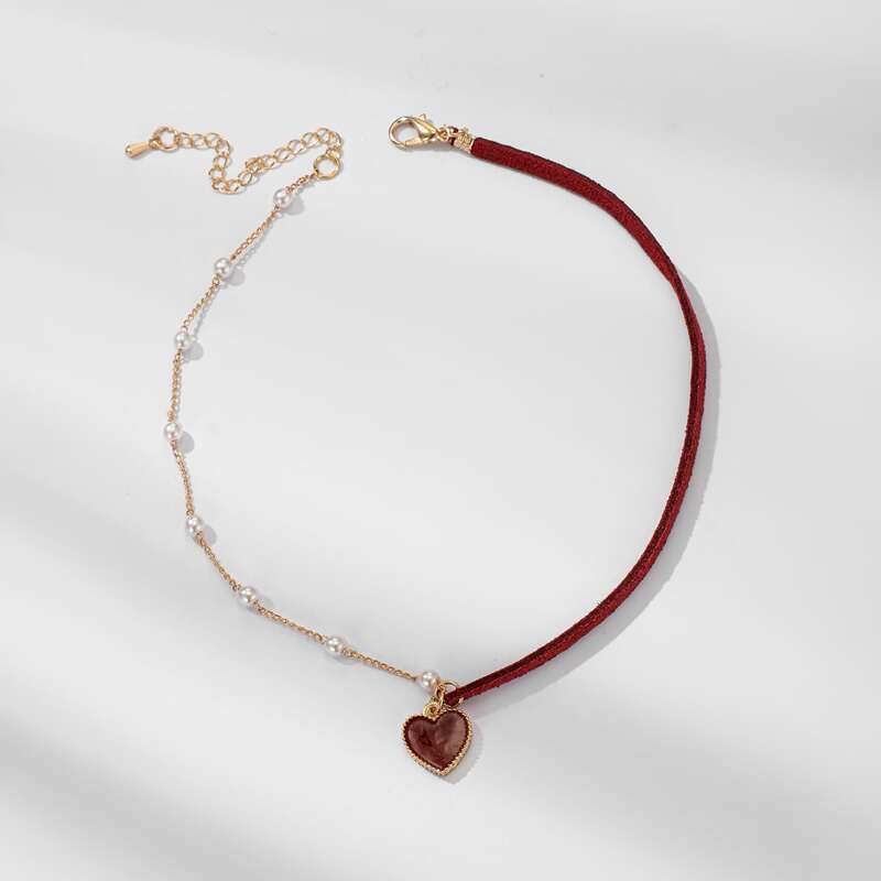 

Heart & Faux Pearl Choker, Multicolor