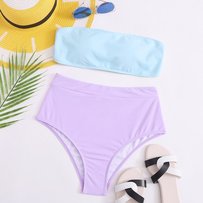 

Bandeau High Waisted Bikini Swimsuit, Multicolor