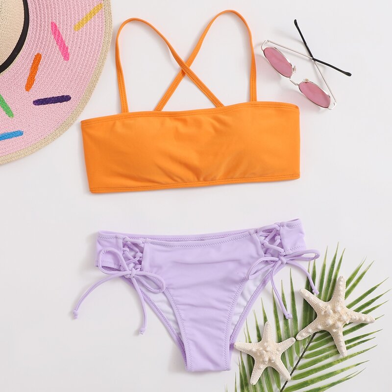 

Lace Up Crisscross Bikini Swimsuit, Multicolor