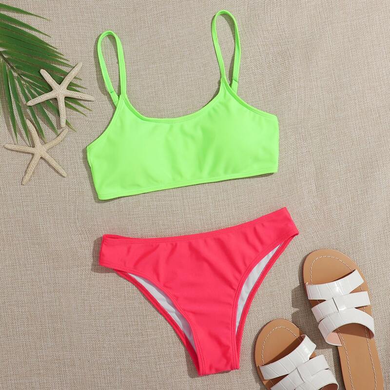 

Neon Green Top Bikini Swimsuit, Multicolor