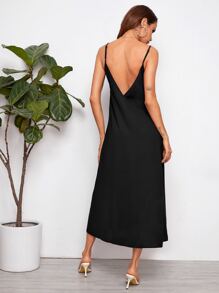 SHEIN Privé Split Thigh Backless Slip Dress