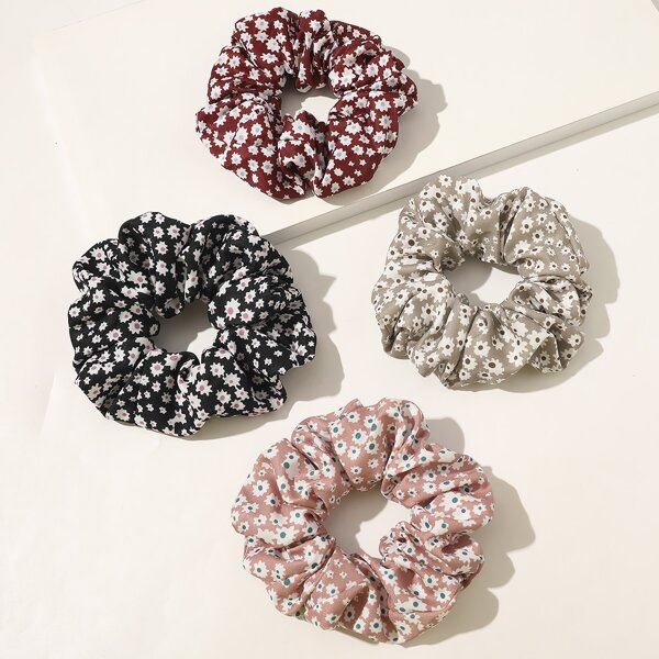 

4pcs Floral Pattern Scrunchie, Multicolor