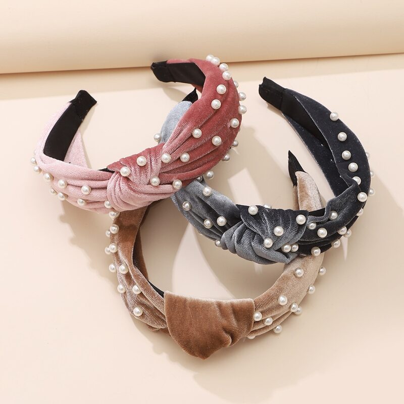 

3pcs Faux Pearl Cross Knot Hair Hoop, Multicolor