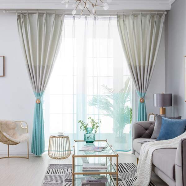 

1pc Color Block Curtain, Blue
