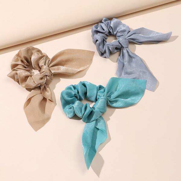

3pcs Plain Bow Scrunchie, Multicolor