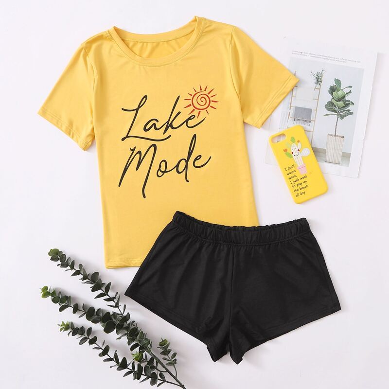 

Sun & Letter Shorts PJ Set, Multicolor