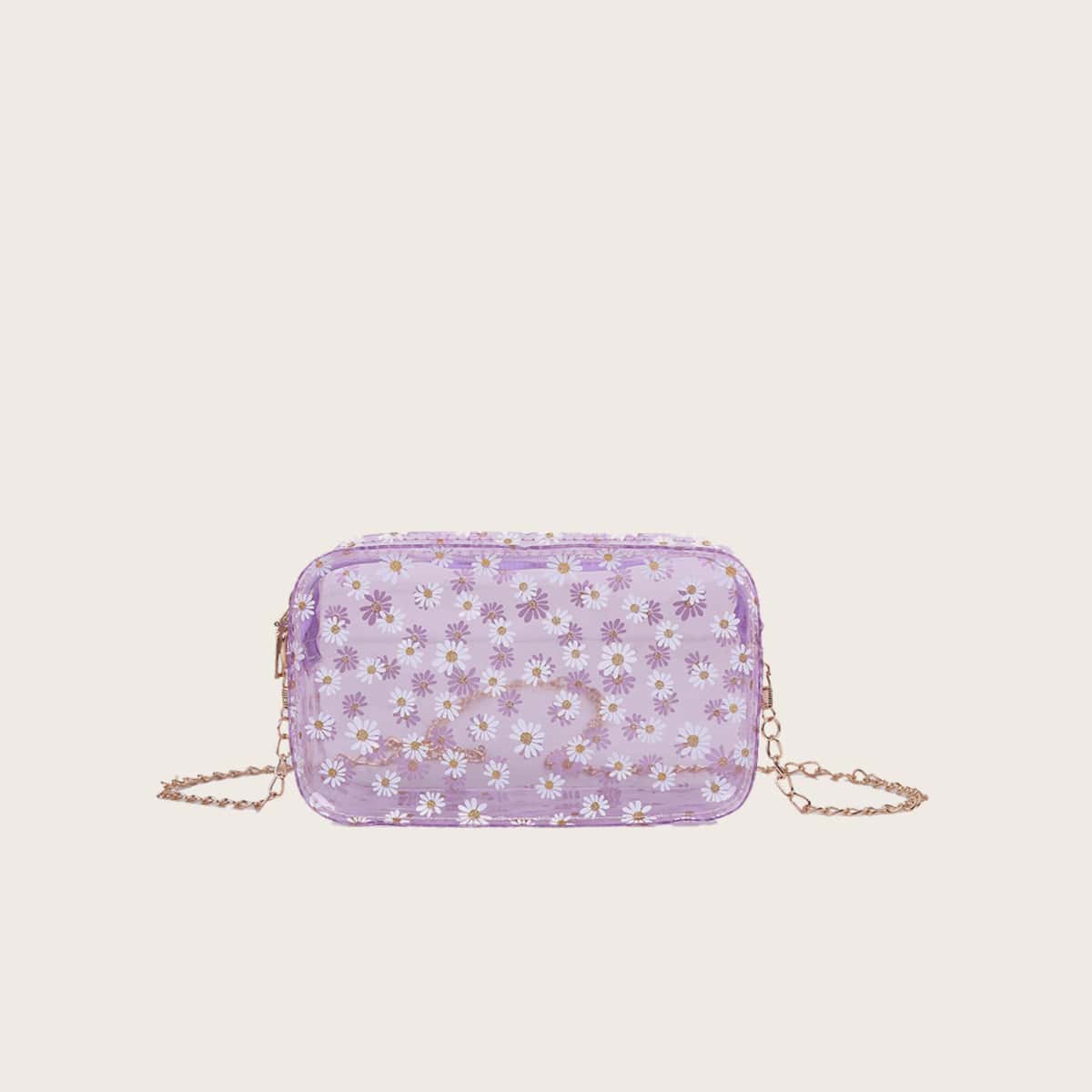 

Daisy Clear Chain Box Bag, Clear lilac purple