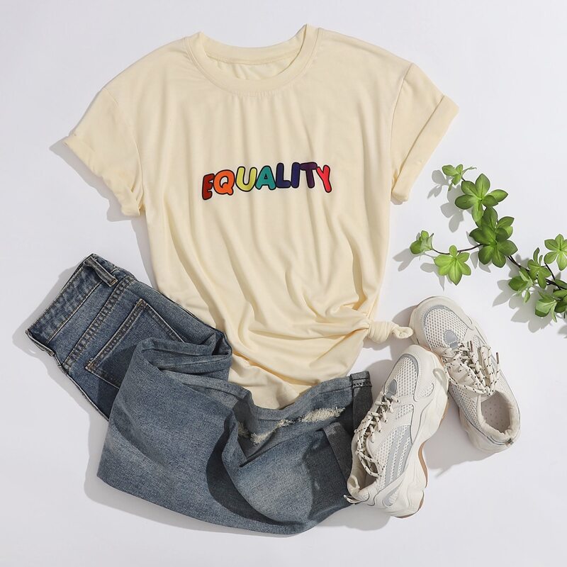 

Rainbow Letter Graphic Tee, Beige