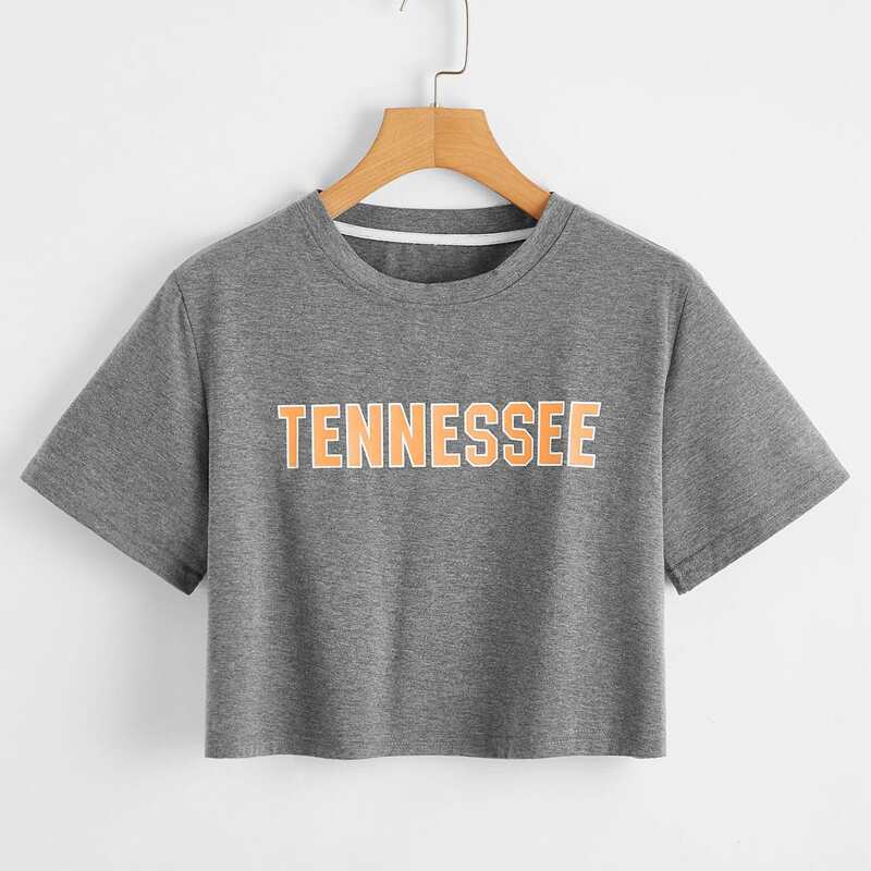 

Letter Graphic Crop Tee, Grey