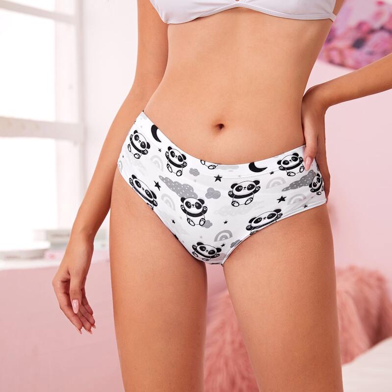 

Cartoon Panda Print Panty, Black and white