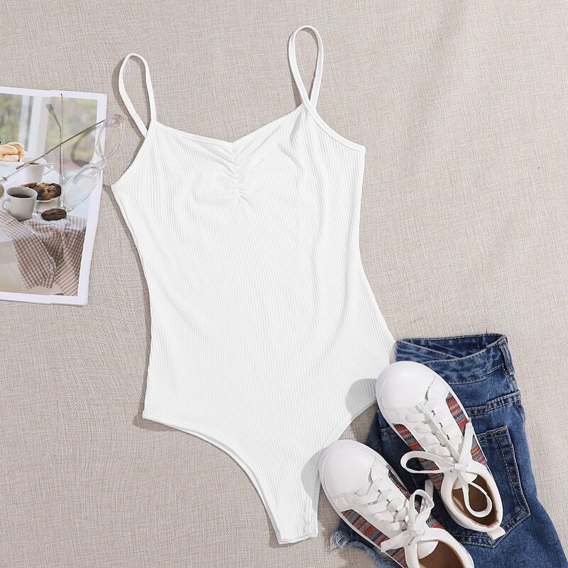 

Ribbed Cami Bodysuit, White