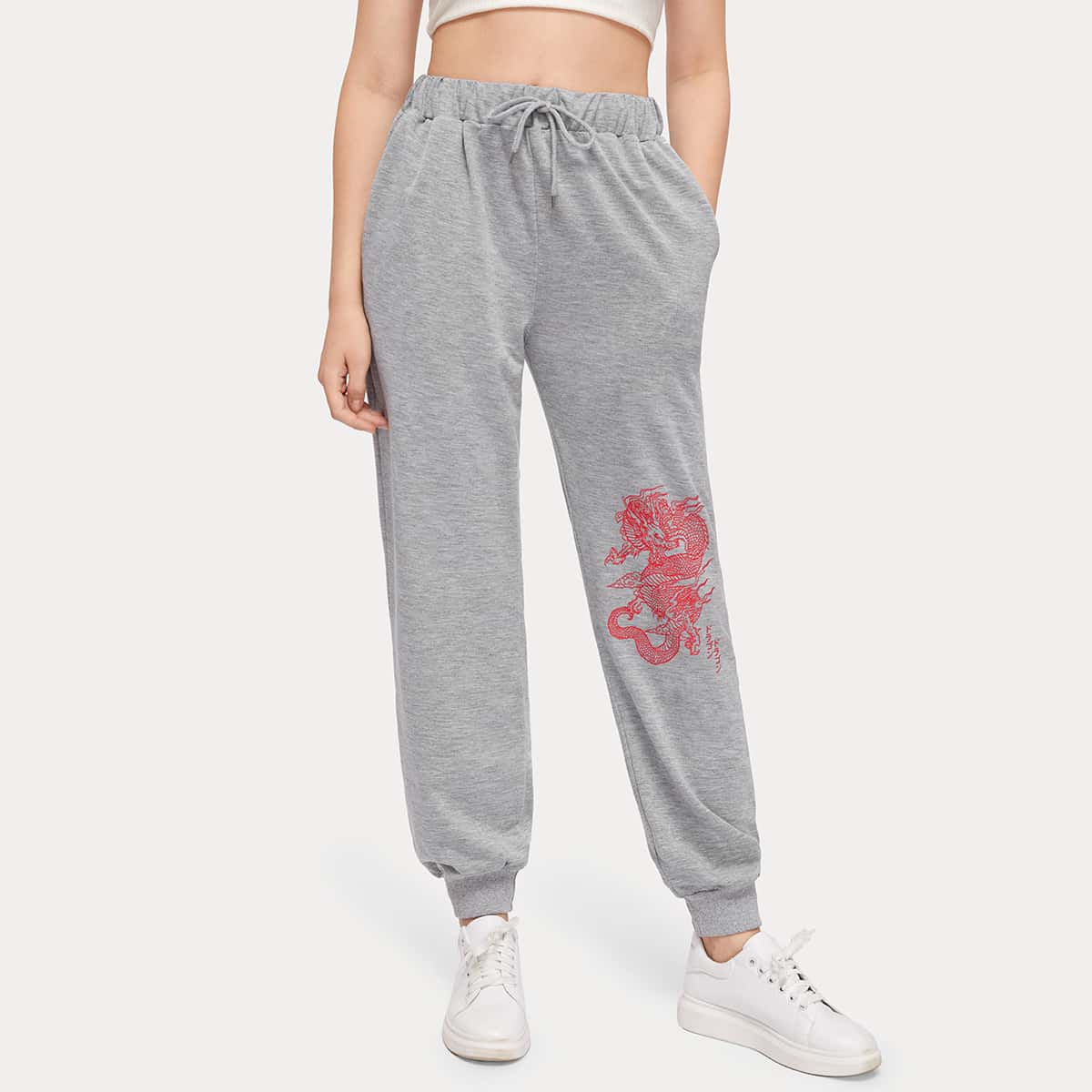 

Dragon Graphic Joggers, Light grey