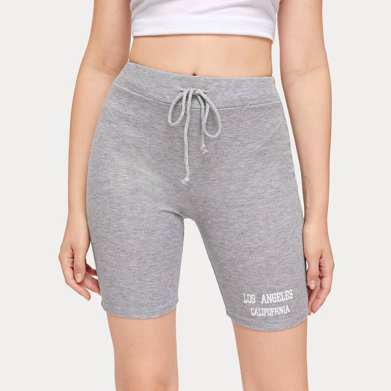 

Letter Embroidery Biker Shorts, Light grey