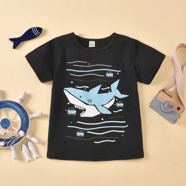 

Toddler Boys Cartoon Shark Graphic Tee, Black