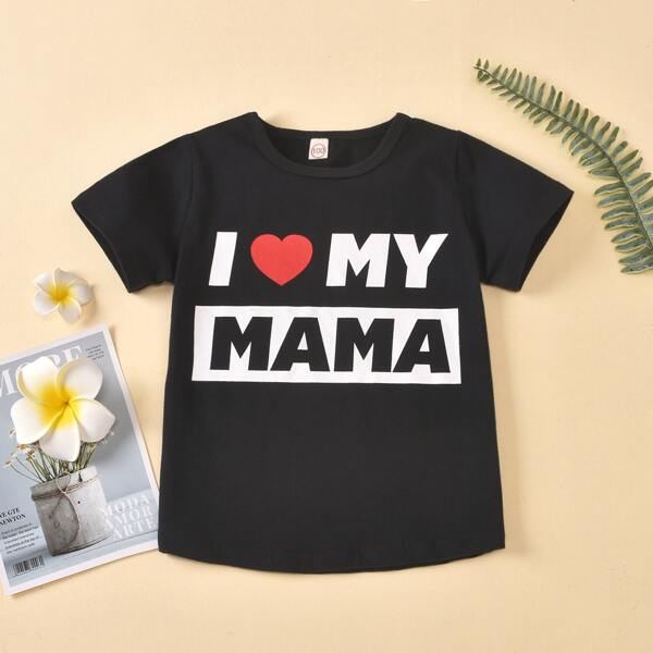 

Toddler Boys Slogan & Heart Print Tee, Black