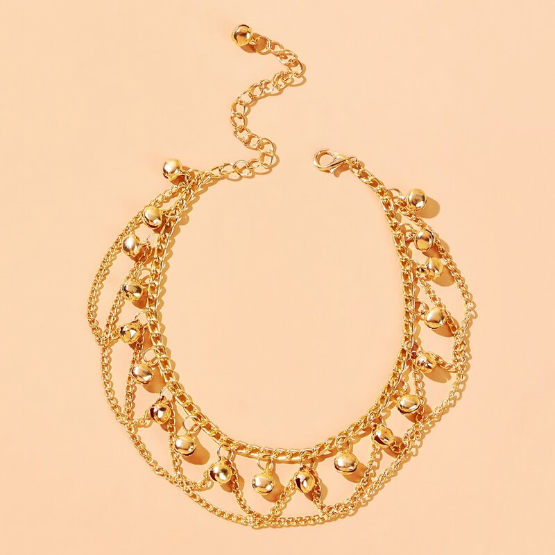 

Bell Charm Multi Chain Anklet, Gold