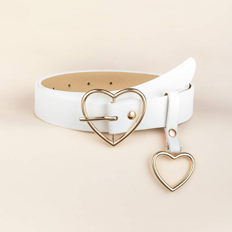 

Metal Heart Buckle Belt, White
