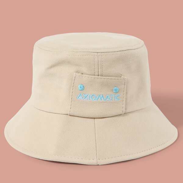 

Men Letter Embroidery Bucket Hat, Beige