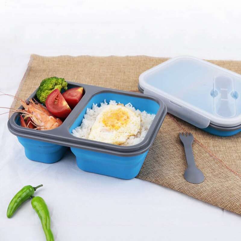 

1pc Foldable Silicone Lunch Box, Blue