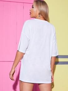 字母和汽車圖案超大號t恤 - 白色 - 查看 2